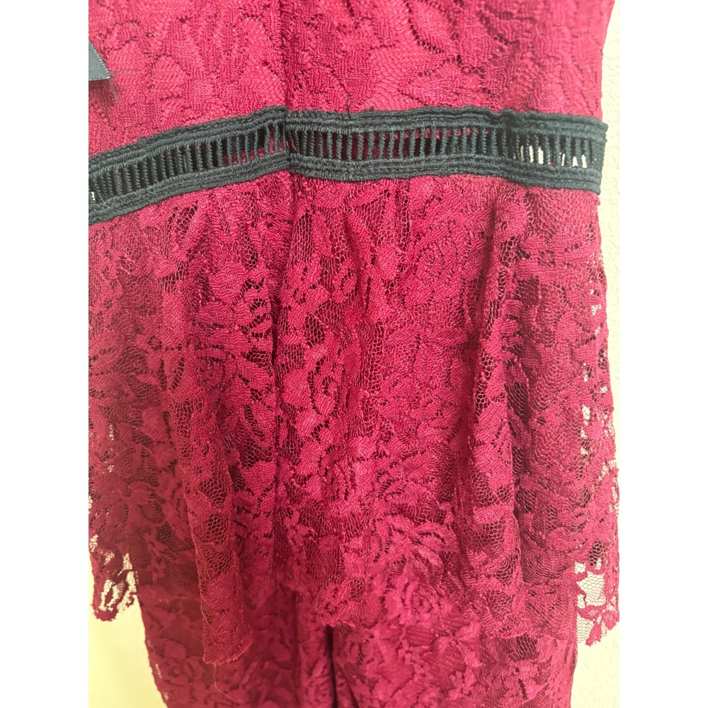 NWT PrettyLittleThing Burgundy Lace Ruffle Detail Plunge Maxi Dress Size 8 - Picture 9 of 11